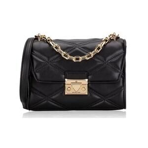 NEW MICHAEL KORS Sereina MD Flap Converttible Shoulder-Crossbody Black/Gold